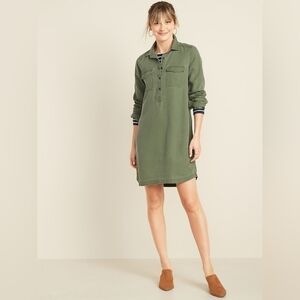 Old Navy Faded Twill Long Sleeve Shirt Dress In Matcha Green Size L NWT